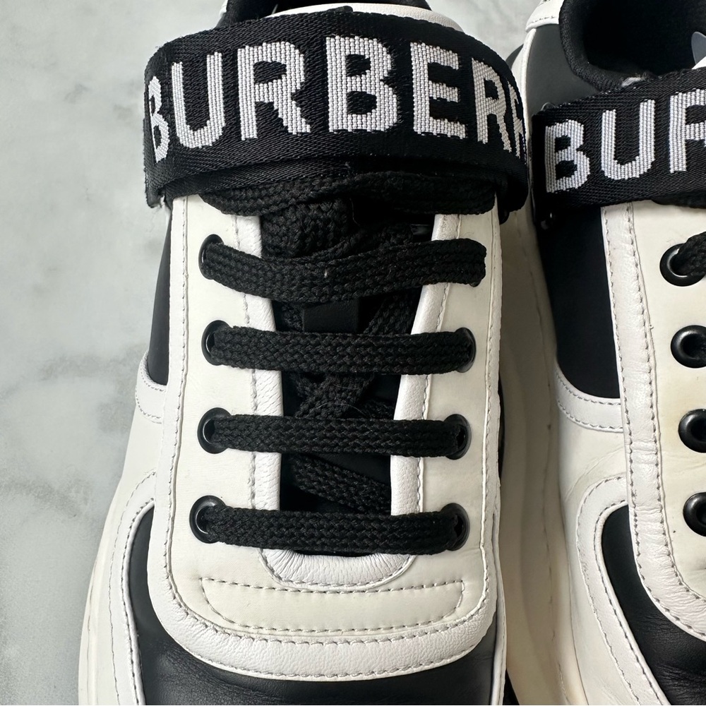 Burberry Ronnie Two Tone Black Optic White Leather Sneakers EU 41 - Picture 5 of 15